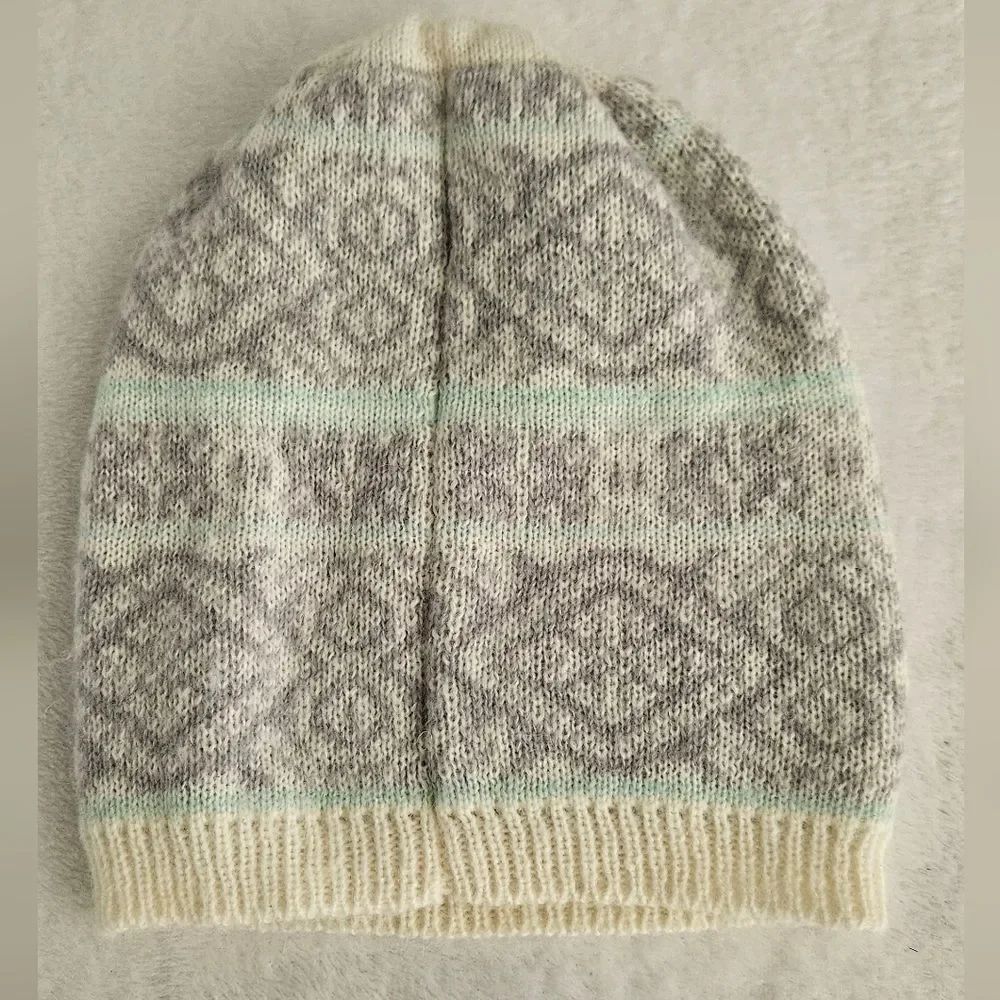 77kids Wool/Mohair Blend Fair Isle Knit Beanie Cream/Gray/Blue